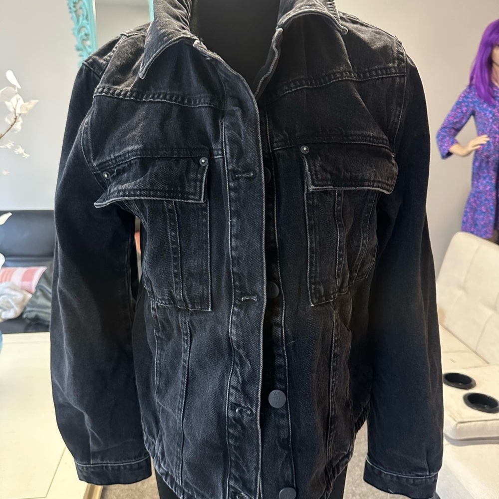 Free People Black Jean Jacket Oversized Fit